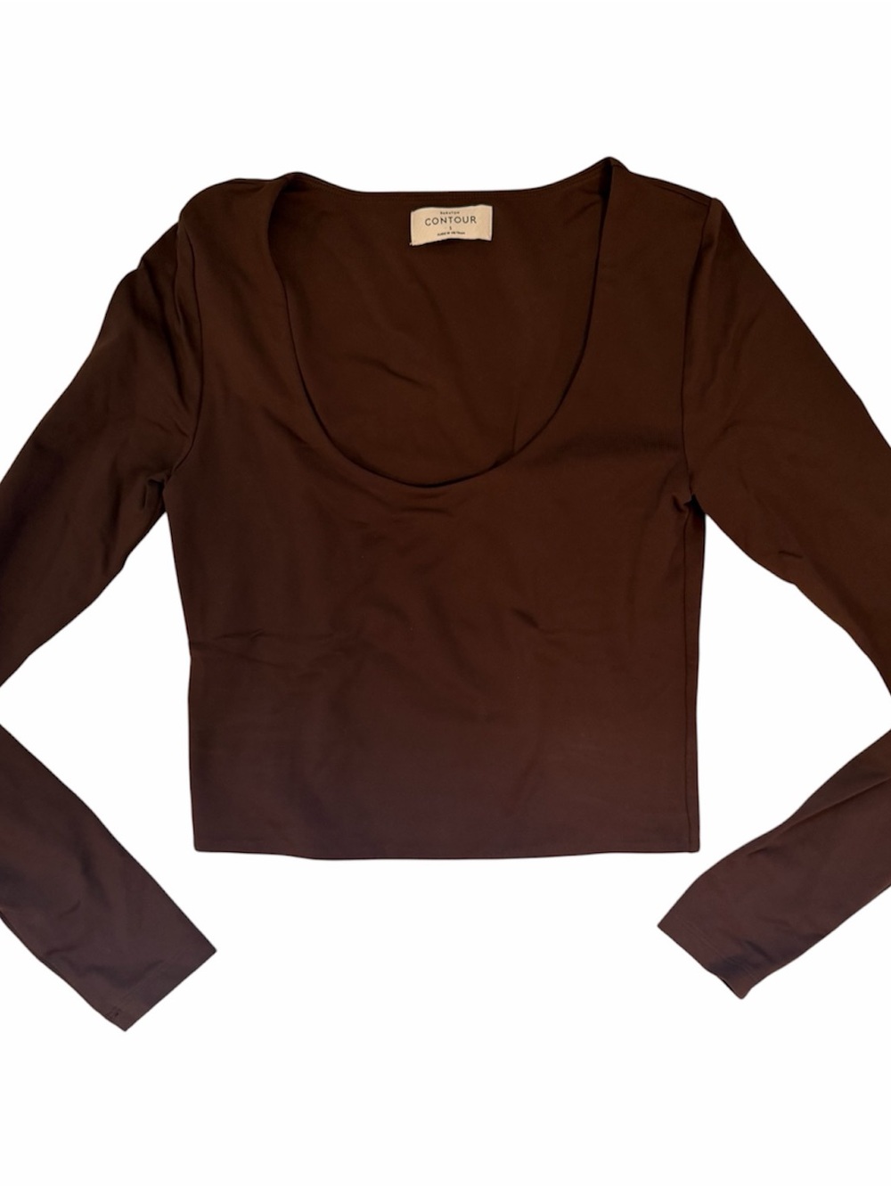 Aritzia Babaton Brown Long-Sleeve Scoop Neck Crop Top